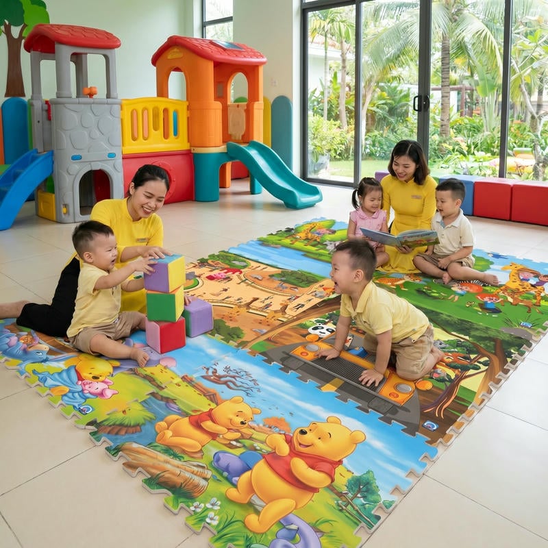 Hai kích thước phổ biến là 42x42cm và 60x60cm, dễ ghép theo diện tích phòng nhỏ