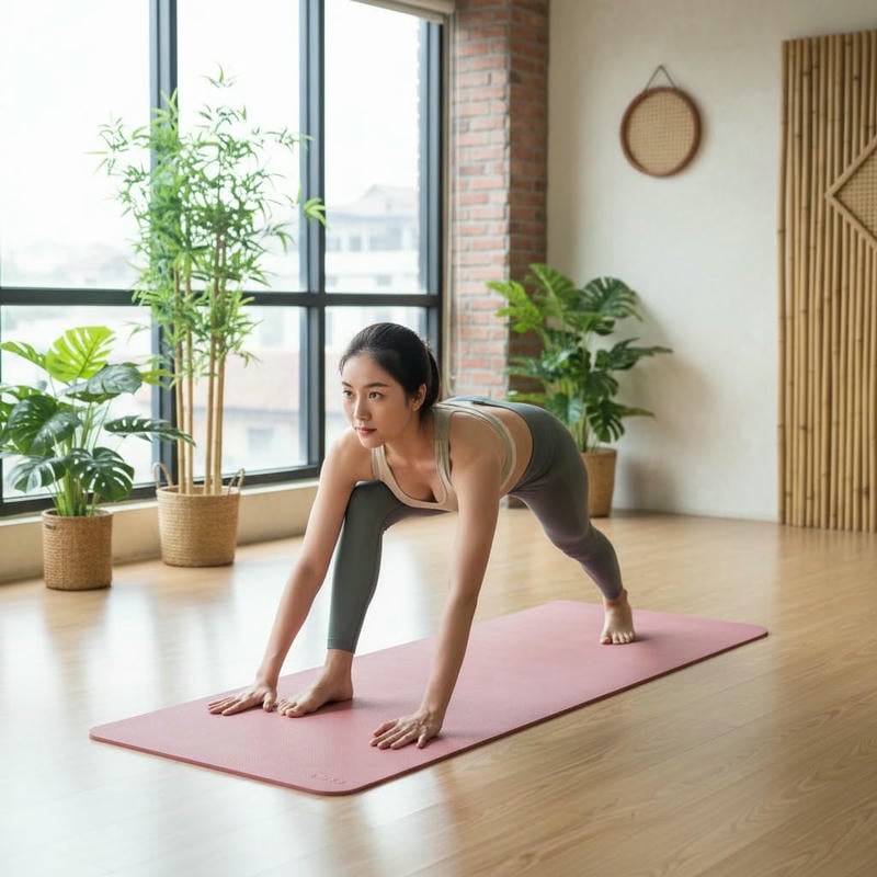 Thảm yoga EVA thường dùng cấu trúc foam kín, dày 6-10 mm, nhẹ, dễ cuộn, phù