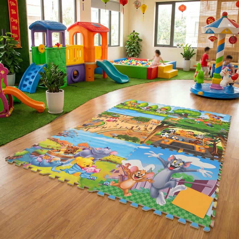Thảm dùng tốt trên nền gạch nếu mặt nền phẳng và sạch bụi trước khi lắp